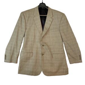 Jos A Banks Blazer Men's 46R‎ Beige Silk Wool Houndstooth Check Quiet Luxury